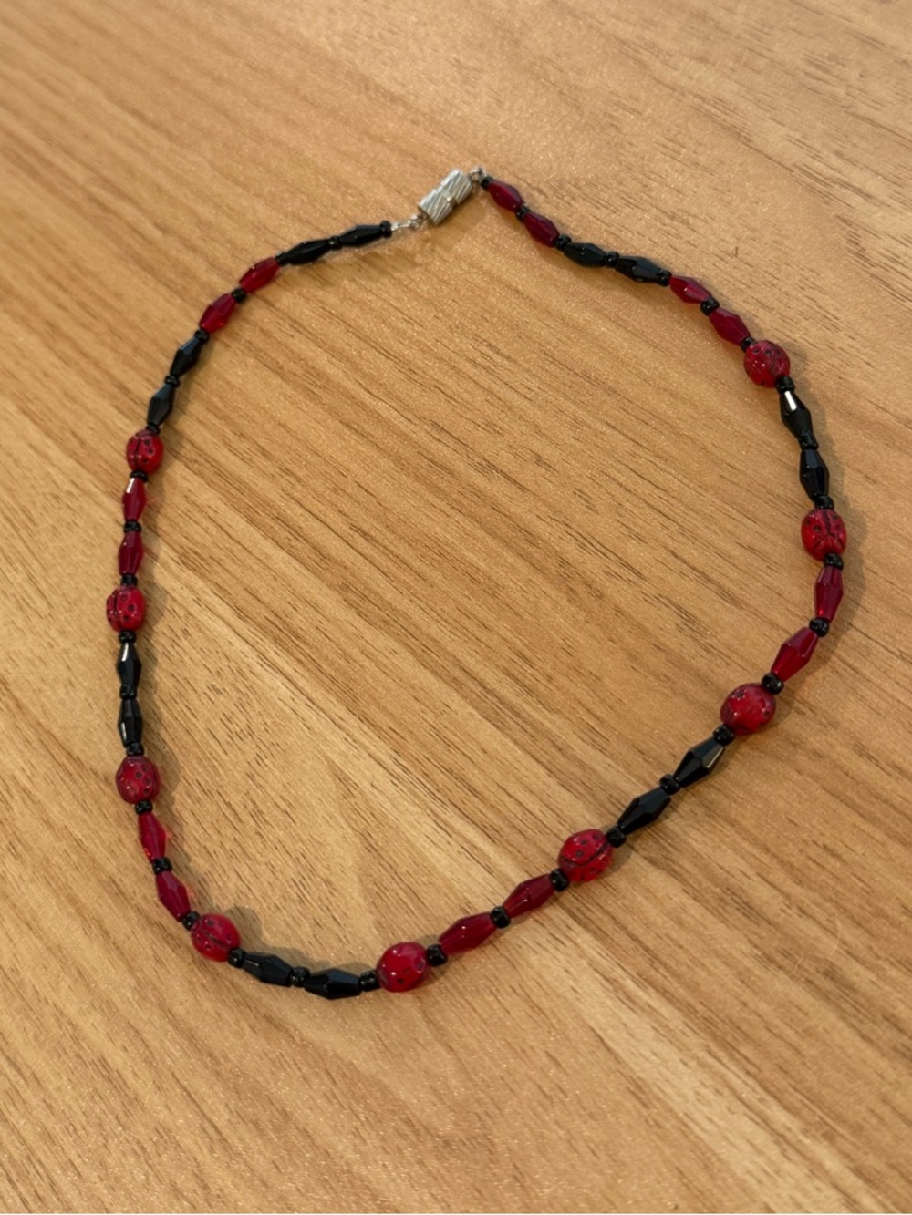 Red and Black Beaded Ladybug Women's Necklace
